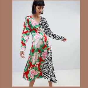 ASOS DESIGN Curve wrap maxi Floral and Zebra Long Sleeve dress in mixed print 6